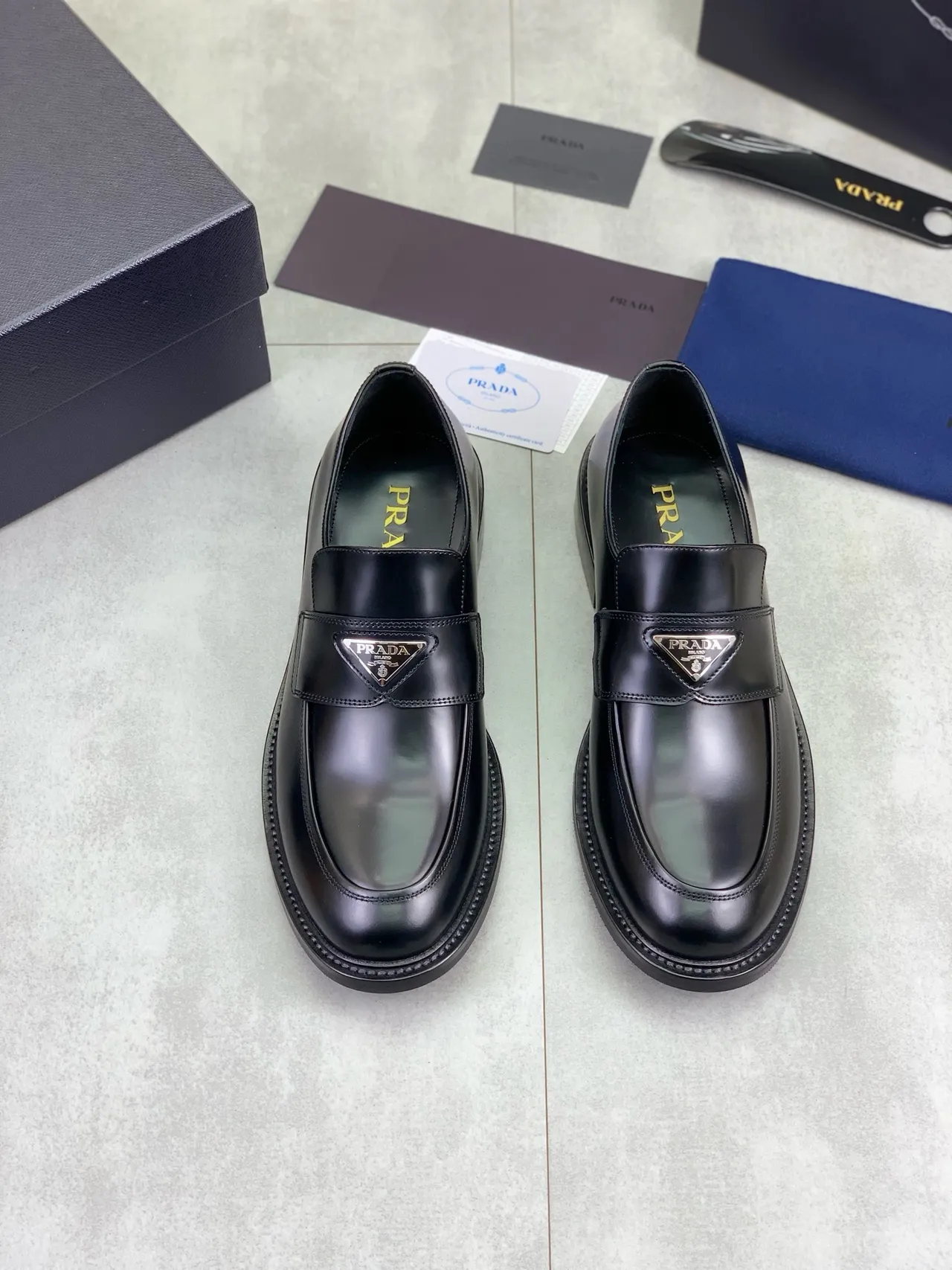 Prada Triangle Logo Loafer Black Leather Loafers 5