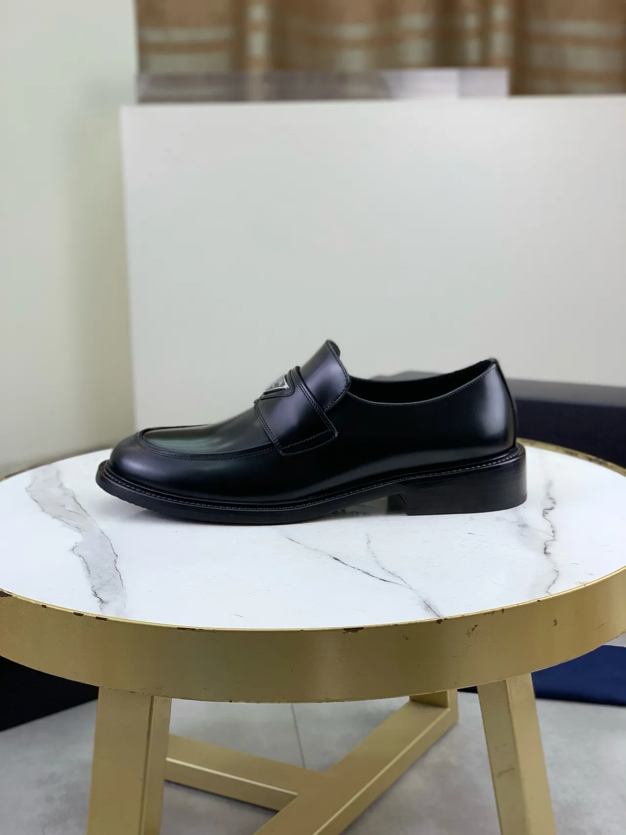 Prada Triangle Logo Loafer Black Leather Loafers 6