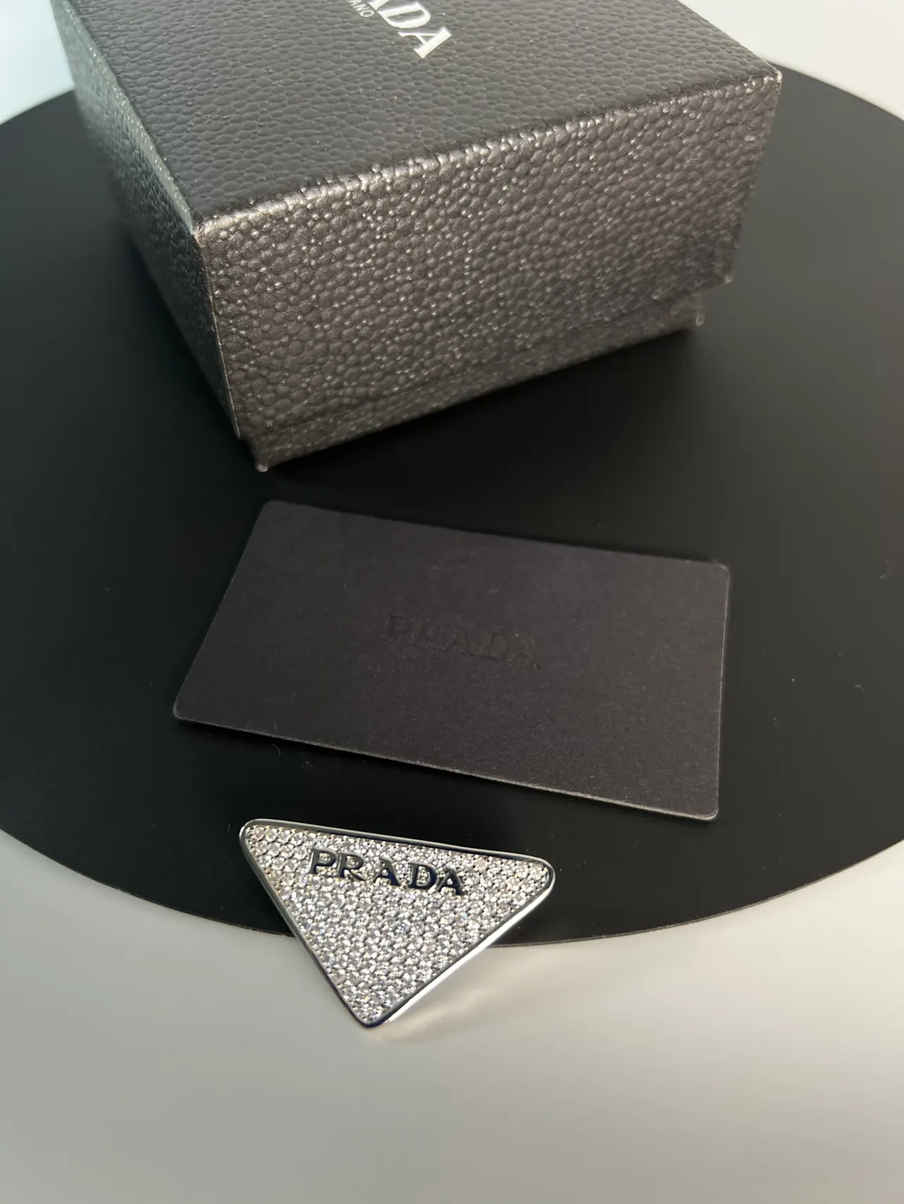 Prada Triangular Polished Silver-Tone Safety-Pin Brooch 5