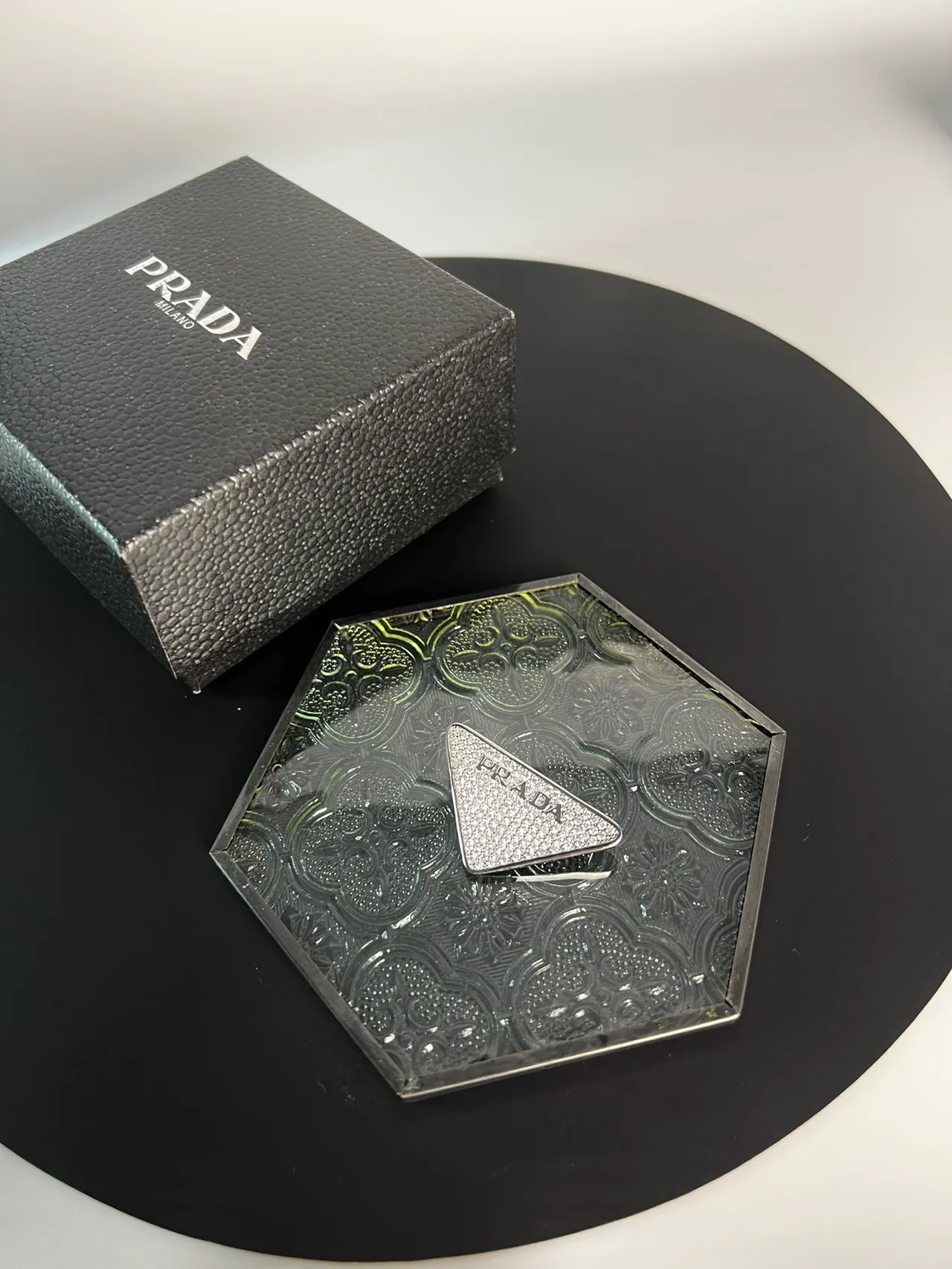 Prada Triangular Polished Silver-Tone Safety-Pin Brooch 6