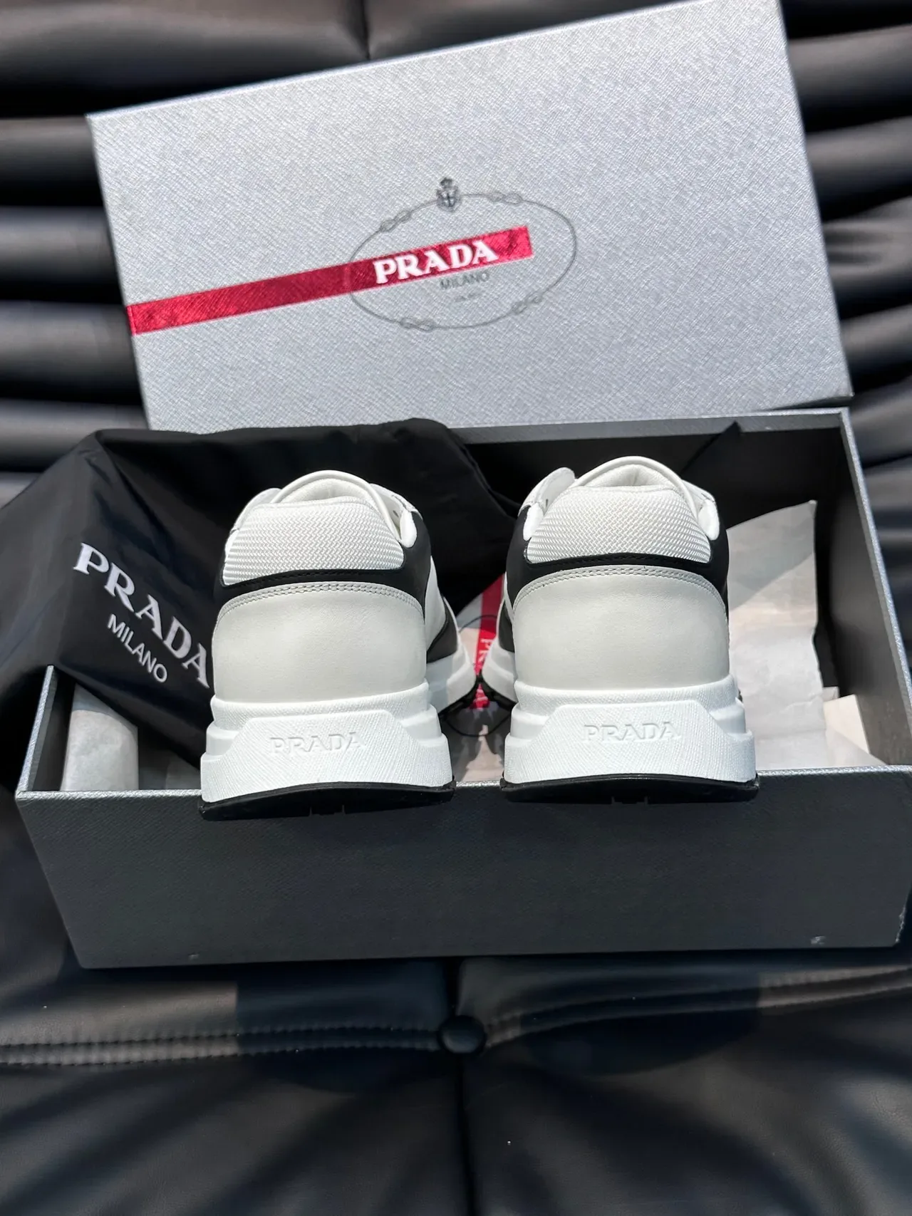 Prada White and Black Graphic Stripe Lifestyle Sneakers 3