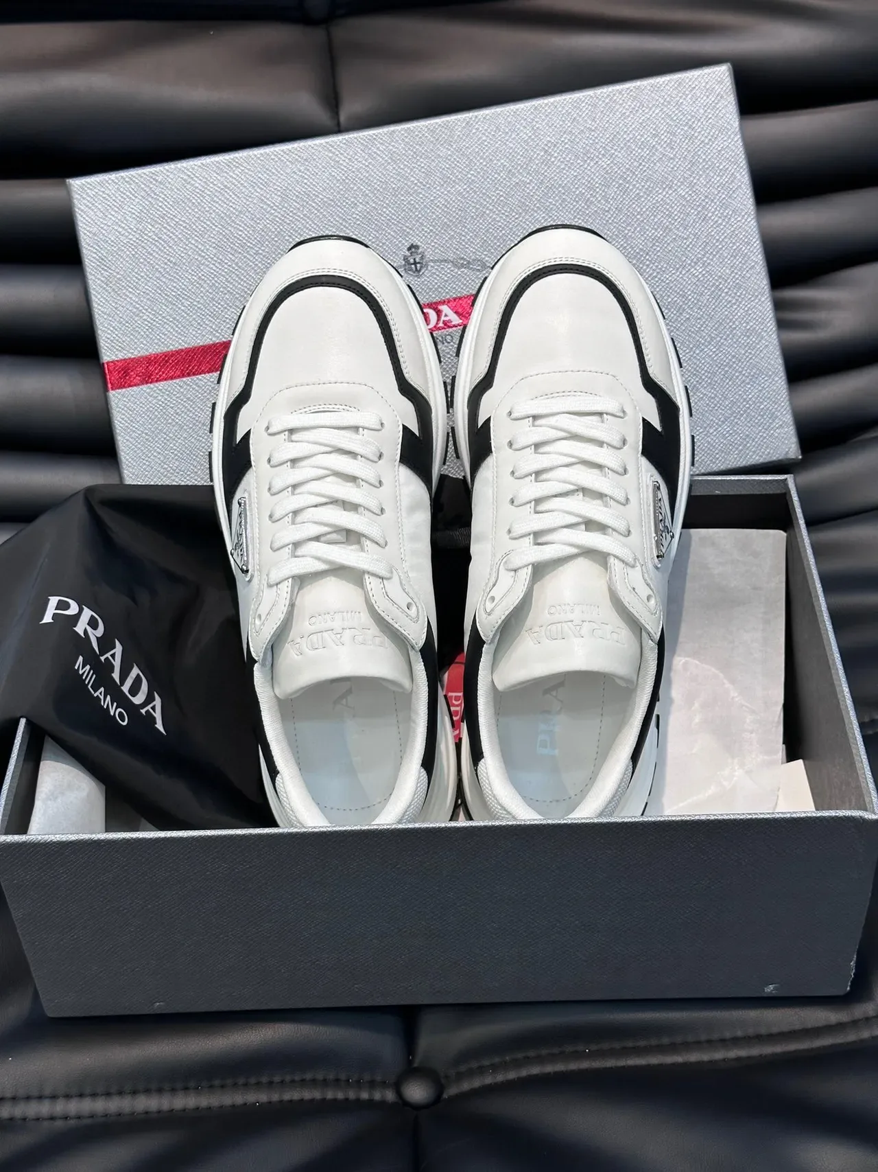 Prada White and Black Graphic Stripe Lifestyle Sneakers 4
