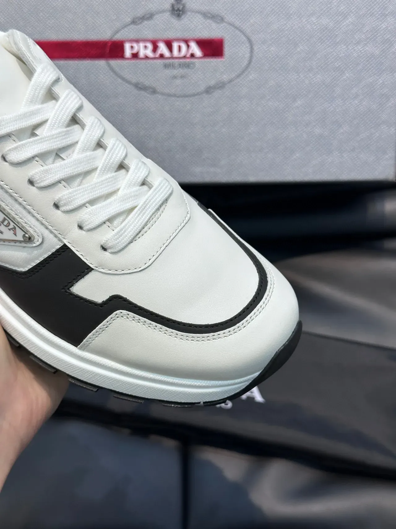 Prada White and Black Graphic Stripe Lifestyle Sneakers 5