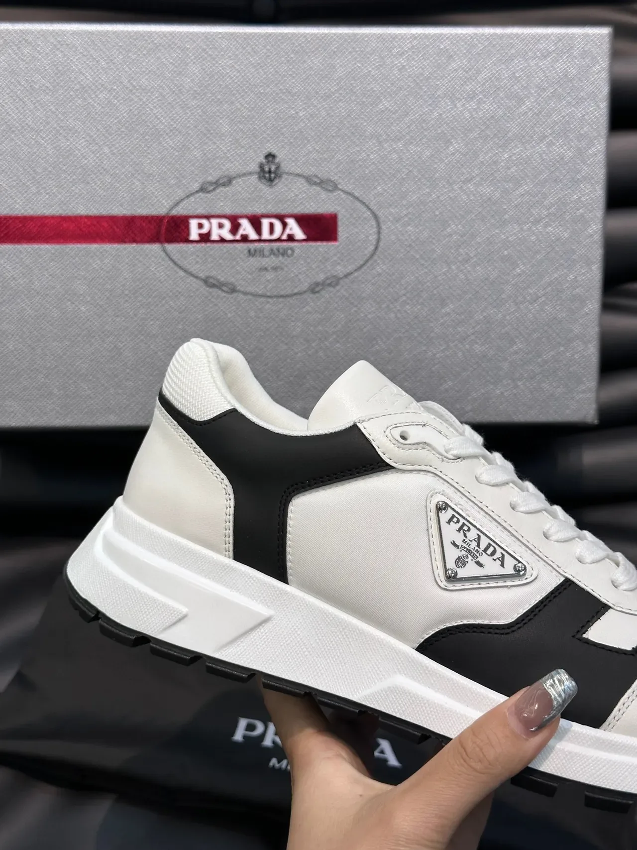 Prada White and Black Graphic Stripe Lifestyle Sneakers 6