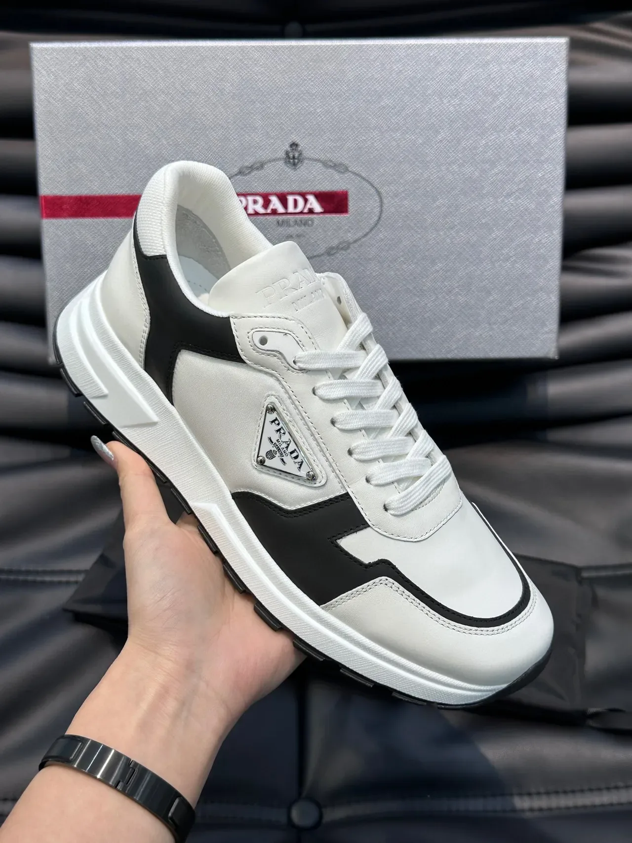 Prada White and Black Graphic Stripe Lifestyle Sneakers 7