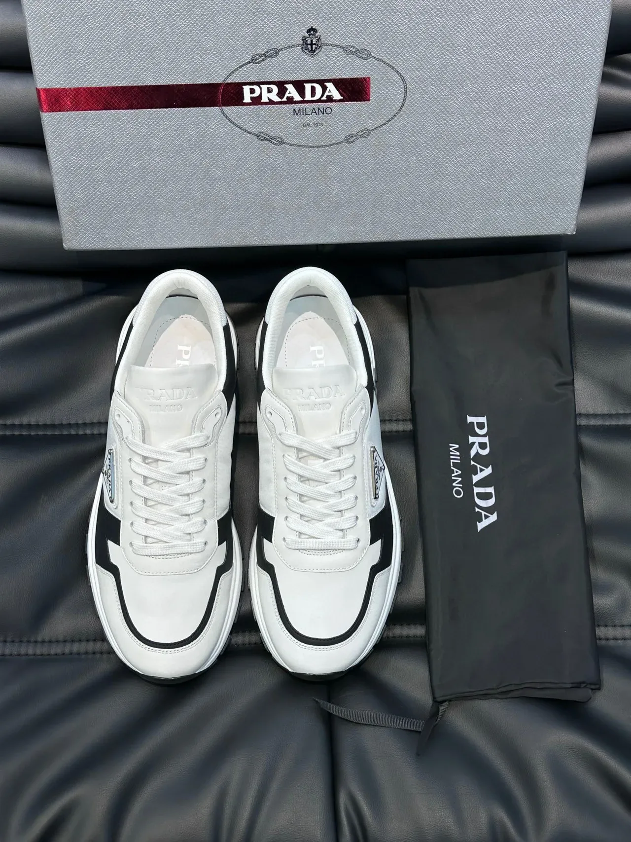Prada White and Black Graphic Stripe Lifestyle Sneakers 8
