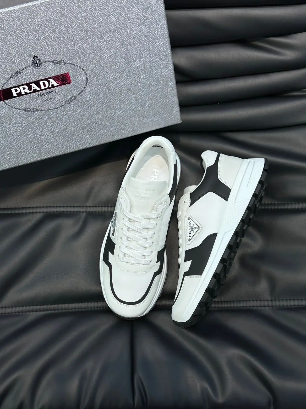 Prada White and Black Graphic Stripe Lifestyle Sneakers 9