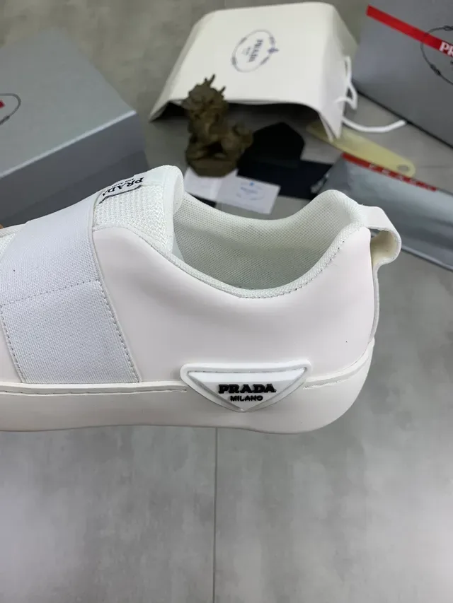 Prada White Beige Slip-On Elastic Strap Lifestyle Sneakers 3