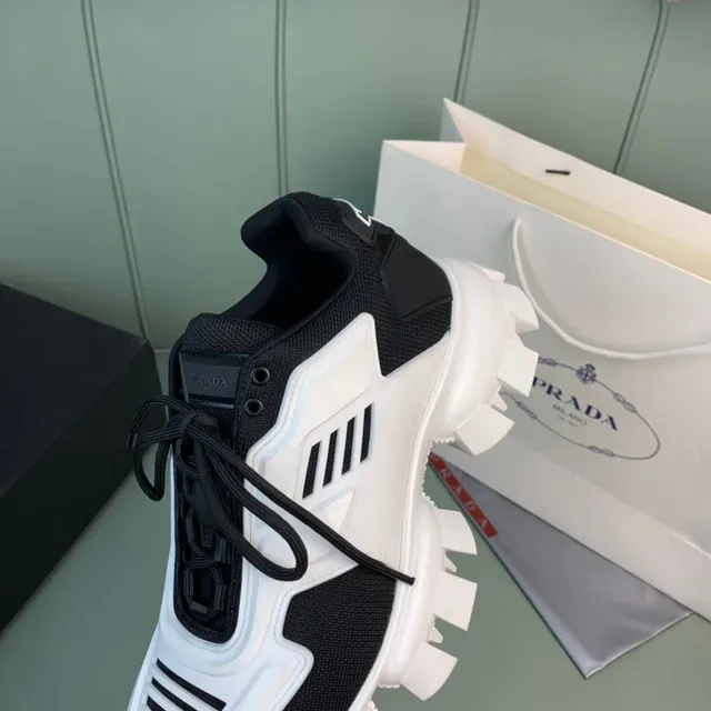 Prada White Black Lug Sole Knit Upper Chunky Sneakers 3