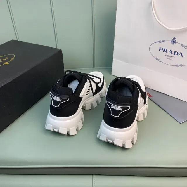 Prada White Black Lug Sole Knit Upper Chunky Sneakers 5