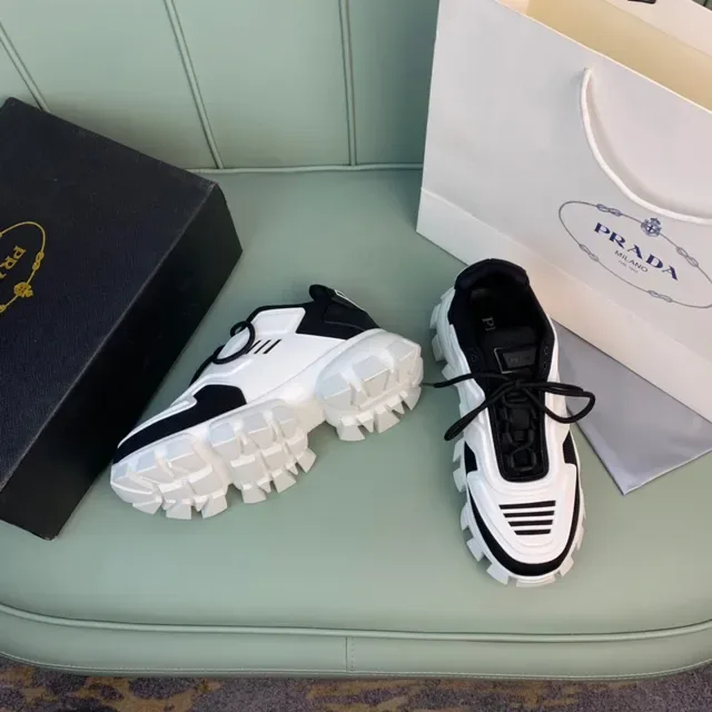 Prada White Black Lug Sole Knit Upper Chunky Sneakers 6