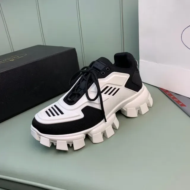 Prada White Black Lug Sole Knit Upper Chunky Sneakers 9