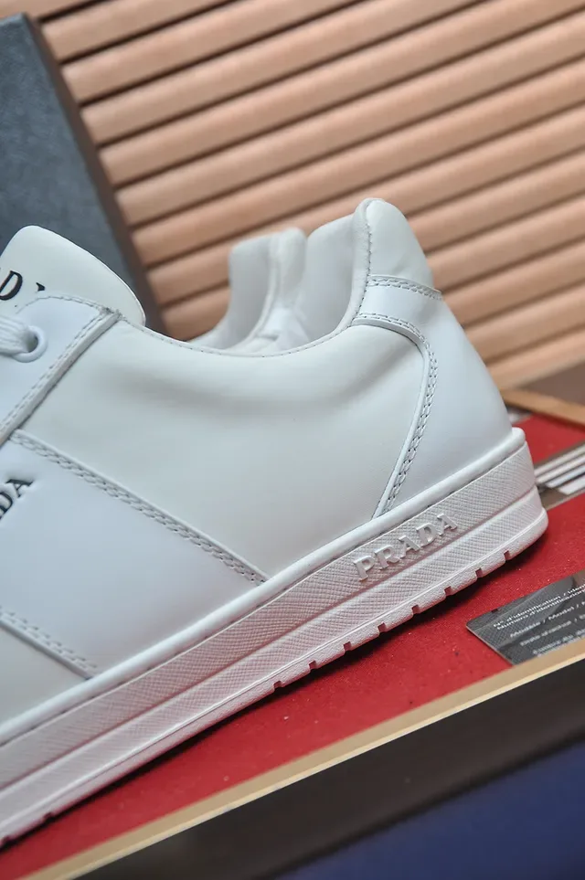Prada White Leather Low-Top Lifestyle Sneakers 3
