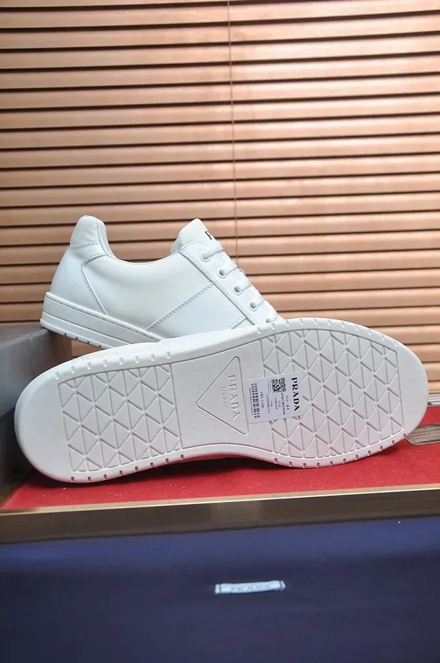 Prada White Leather Low-Top Lifestyle Sneakers 4