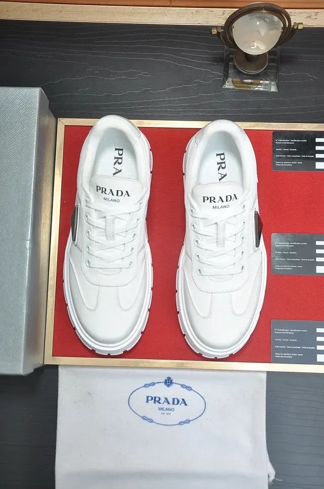 Prada White Leather Upper Thick Ridged Platform Sole Lifestyle Sneakers 3