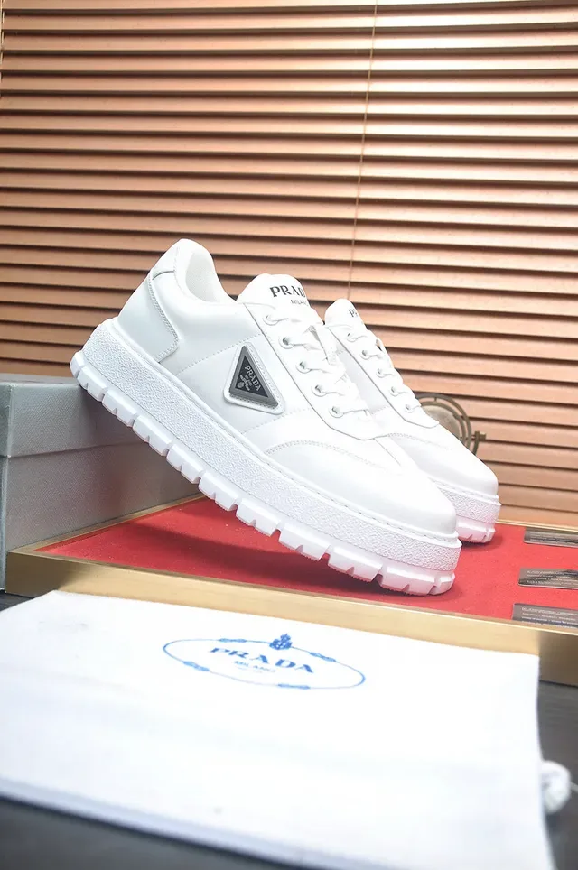 Prada White Leather Upper Thick Ridged Platform Sole Lifestyle Sneakers 4