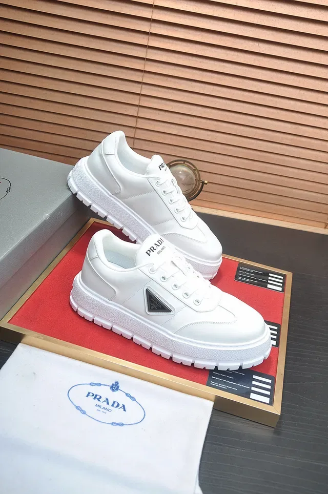 Prada White Leather Upper Thick Ridged Platform Sole Lifestyle Sneakers 6
