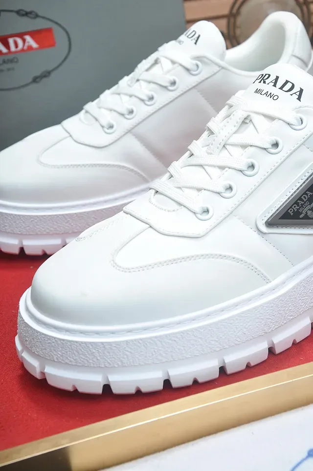 Prada White Leather Upper Thick Ridged Platform Sole Lifestyle Sneakers 8