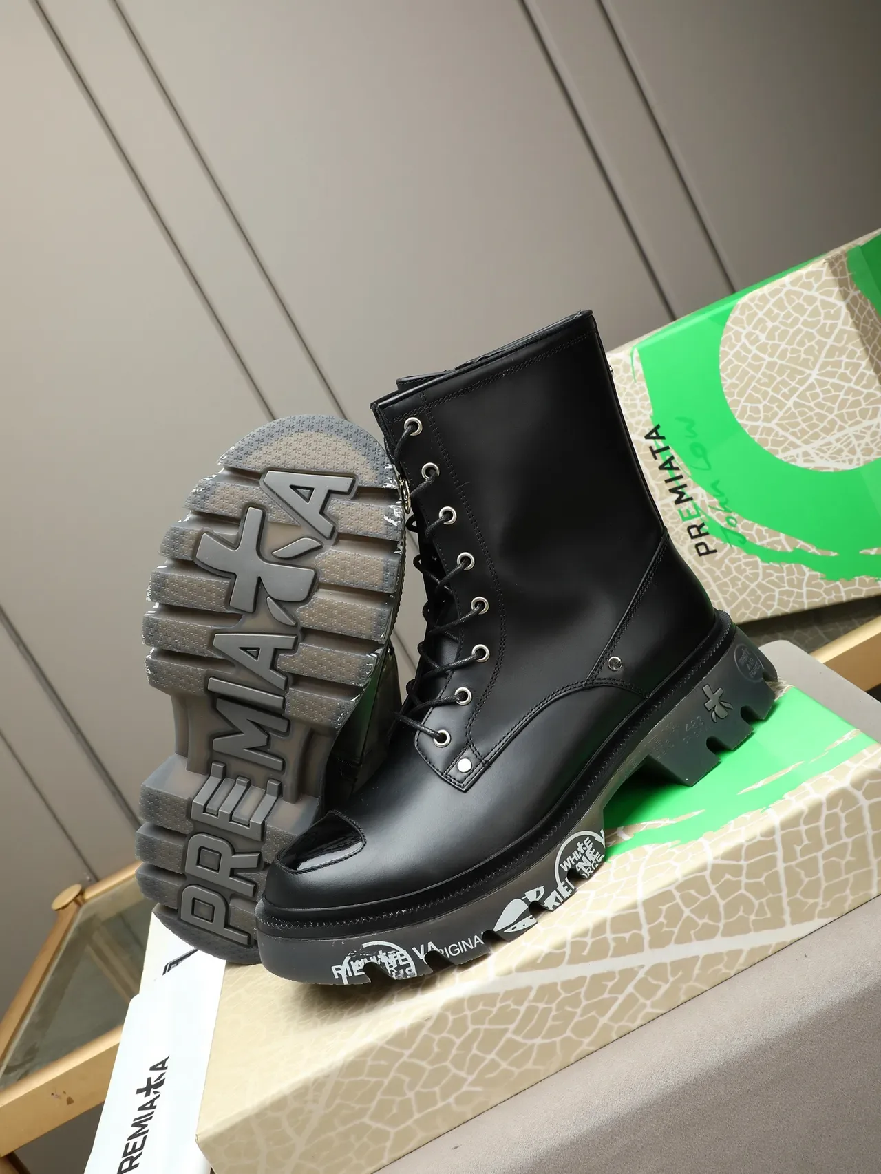 Premiata Black Platform Sole Lace-Up Combat Style Martin Boots 4