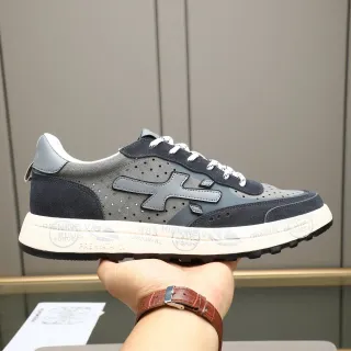 Premiata Gray Navy Perforated Suede Layered Overlays Lifestyle Sneakers