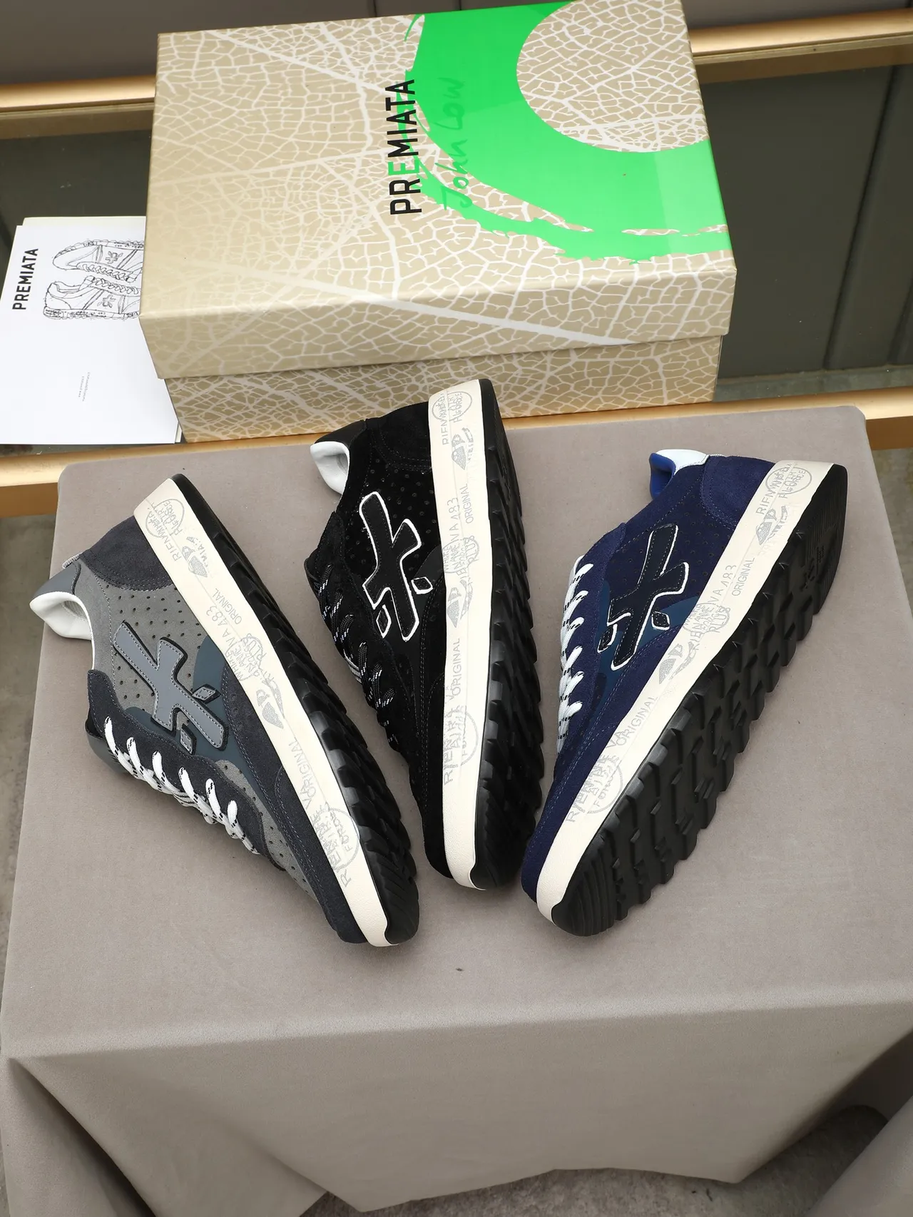 Premiata Gray Navy Perforated Suede Layered Overlays Lifestyle Sneakers 2