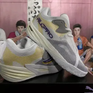 Puma All-Pro Nitro White Purple Striped Knit Upper Lateral ALLPRO Branding Sneakers