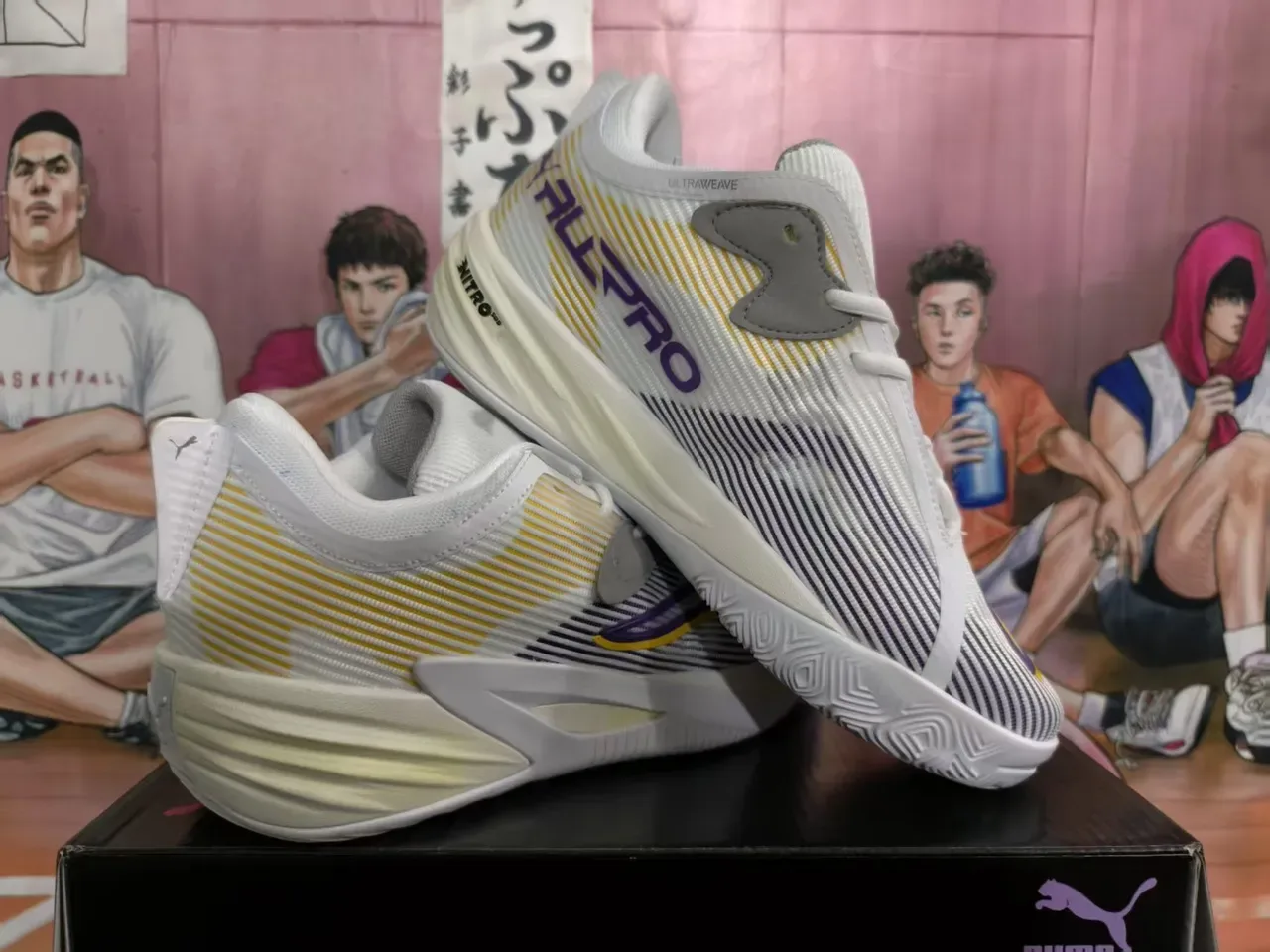 Puma All-Pro Nitro Blanc Violet Rayé Haut en maille Latéral ALLPRO Marque Sneakers 3