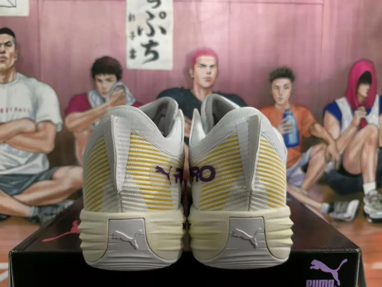 Puma All-Pro Nitro Blanc Violet Rayé Haut en maille Latéral ALLPRO Marque Sneakers 4