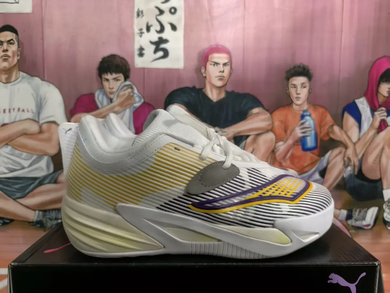 Puma All-Pro Nitro Blanc Violet Rayé Haut en maille Latéral ALLPRO Marque Sneakers 5