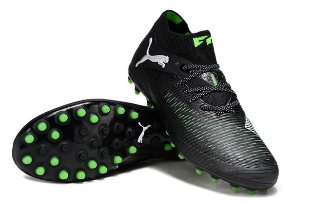 Puma Future Z Black Green Ribbed Synthetic Upper Knit Ankle Collar Firm-Ground Soccer Shoes 4
