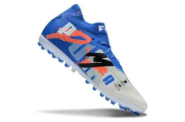 Puma Future Z Blue White Knit Collar Asymmetrical Graphic Overlay Firm-Ground Soccer Shoes 2
