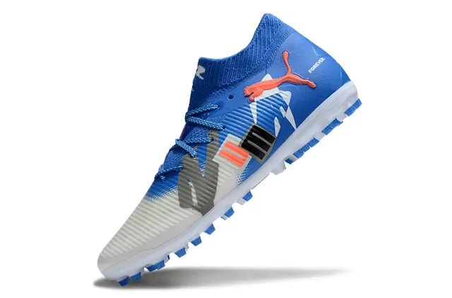 Puma Future Z Blue White Knit Collar Asymmetrical Graphic Overlay Firm-Ground Soccer Shoes 3