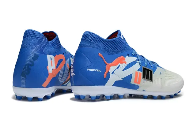 Puma Future Z Blue White Knit Collar Asymmetrical Graphic Overlay Firm-Ground Soccer Shoes 5