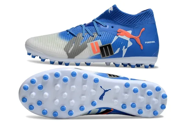 Puma Future Z Blue White Knit Collar Asymmetrical Graphic Overlay Firm-Ground Soccer Shoes 6