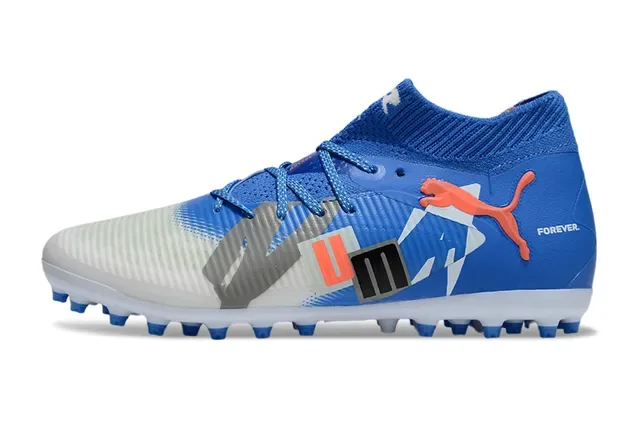 Puma Future Z Blue White Knit Collar Asymmetrical Graphic Overlay Firm-Ground Soccer Shoes 7