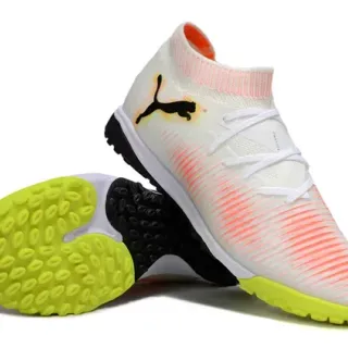 Puma Future Z White Orange Sock-Fit Collar Gradient Stripe Upper Turf Soccer Shoes