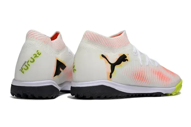 Puma Future Z White Orange Sock-Fit Collar Gradient Stripe Upper Turf Soccer Shoes 4