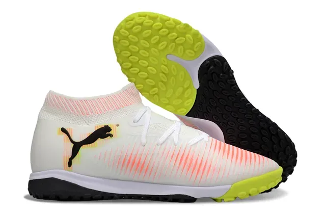 Puma Future Z White Orange Sock-Fit Collar Gradient Stripe Upper Turf Soccer Shoes 5