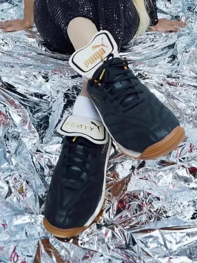 Puma Palermo Preto Dourado parte superior de couro acolchoado T-Toe Cap tênis lifestyle 5