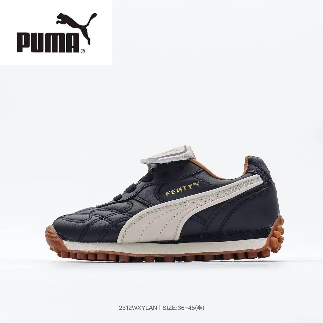 Puma Palermo Preto Dourado parte superior de couro acolchoado T-Toe Cap tênis lifestyle 14