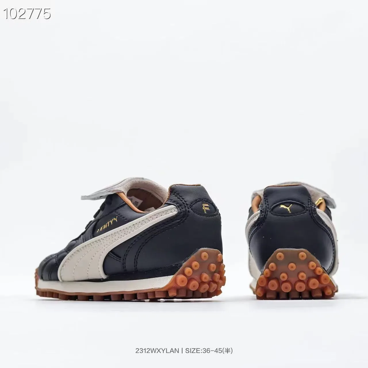 Puma Palermo Preto Dourado parte superior de couro acolchoado T-Toe Cap tênis lifestyle 21