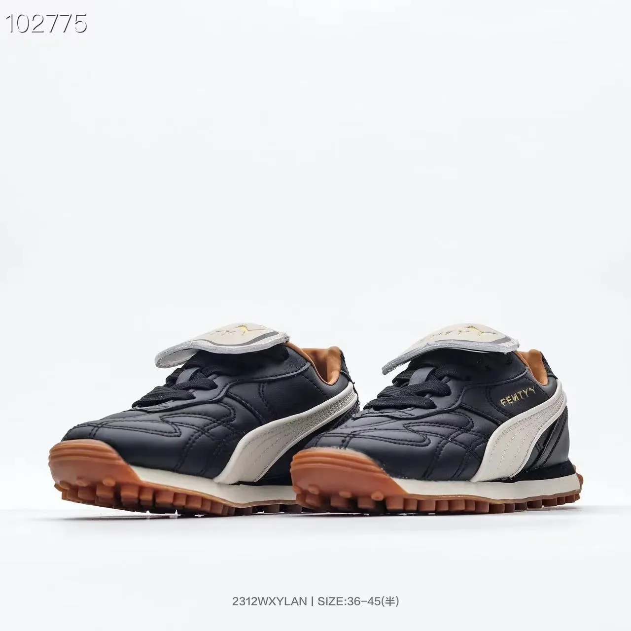 Puma Palermo Preto Dourado parte superior de couro acolchoado T-Toe Cap tênis lifestyle 22