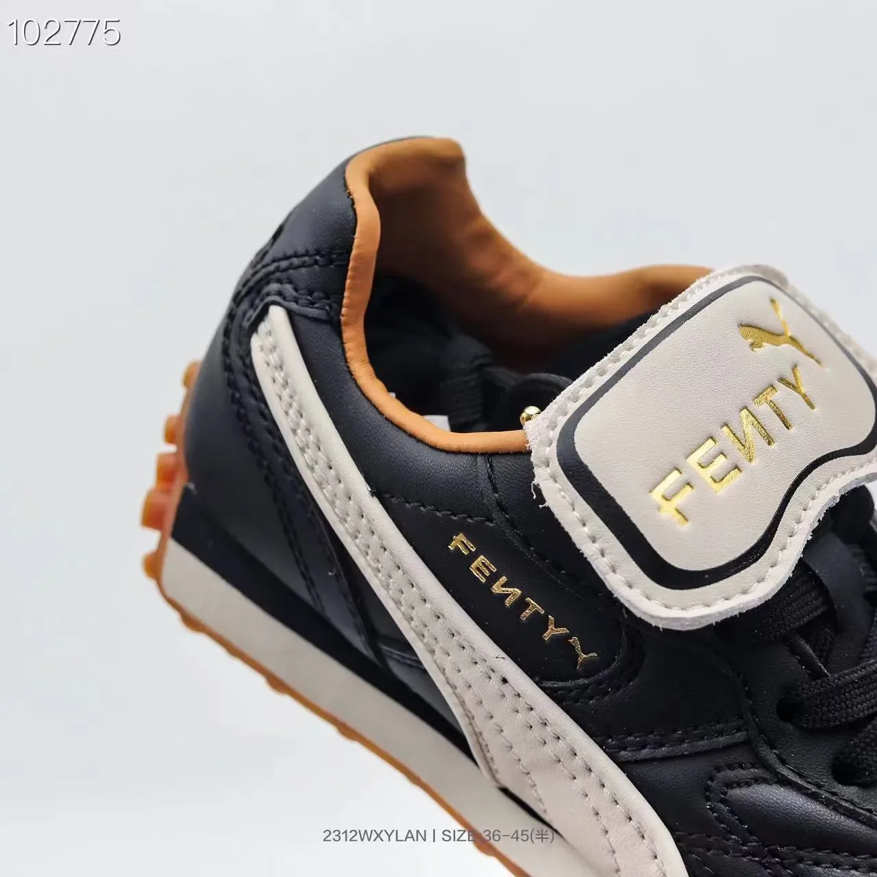 Puma Palermo Preto Dourado parte superior de couro acolchoado T-Toe Cap tênis lifestyle 24