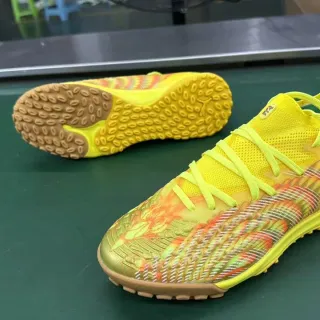 Puma Yellow Orange Knit Upper Flame Graphic Print Turf Soccer Shoes