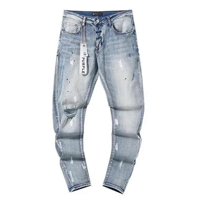 Purple Brand Distressed Light-Wash Paint-Splatter Jeans 2