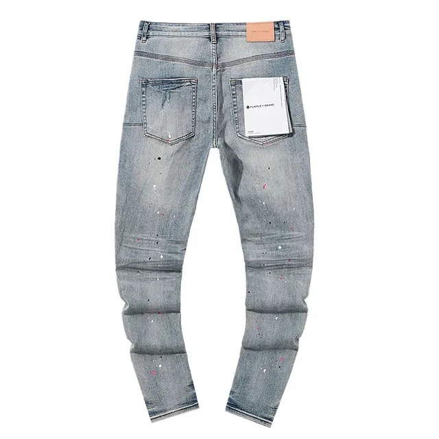 Purple Brand Distressed Paint-Splatter Light-Wash Slim-Fit Jeans 3