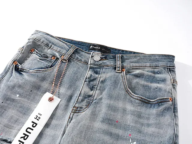 Purple Brand Distressed Paint-Splatter Light-Wash Slim-Fit Jeans 4