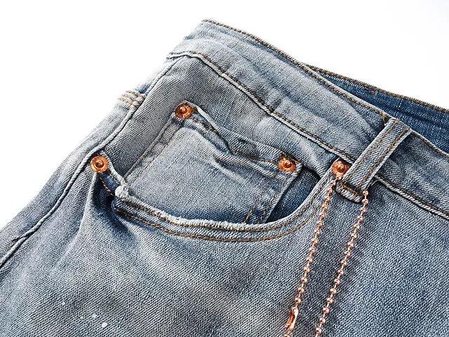 Purple Brand Distressed Paint-Splatter Light-Wash Slim-Fit Jeans 13