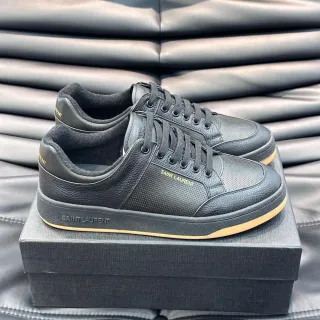 Saint Laurent Black Beige Leather Perforated Panel Lifestyle Sneakers