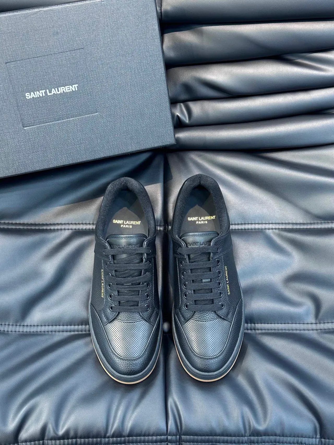 Saint Laurent Black Beige Leather Perforated Panel Lifestyle Sneakers 2